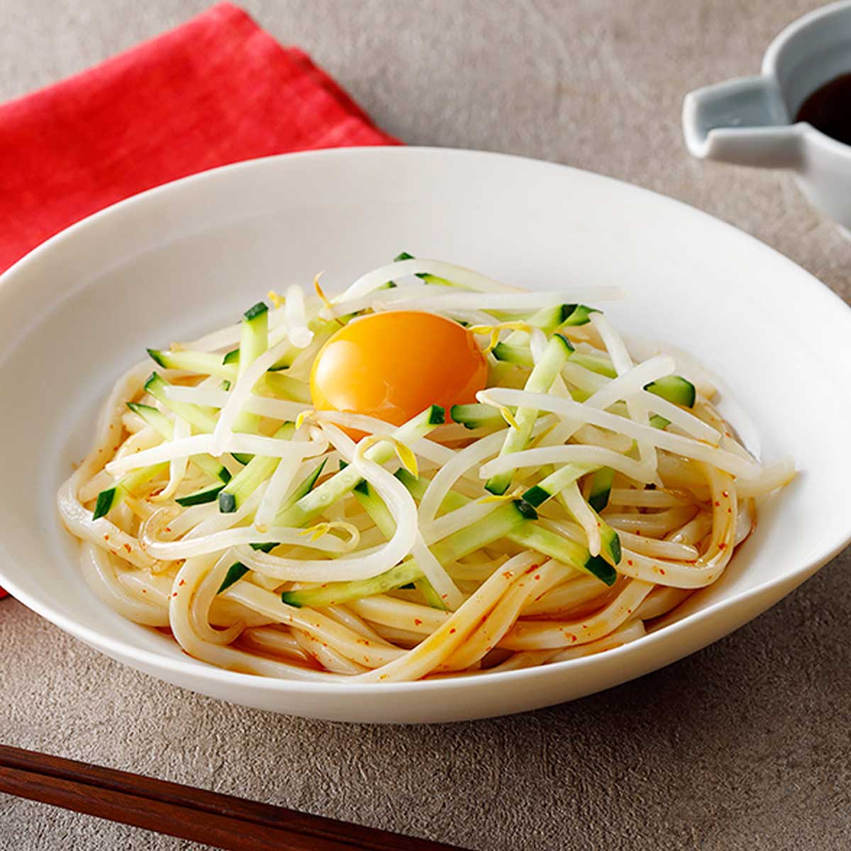 きゅうりともやしの卵黄のせうどん
