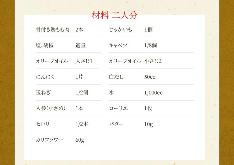 骨付き鶏もも肉の和風ポトフ 材料