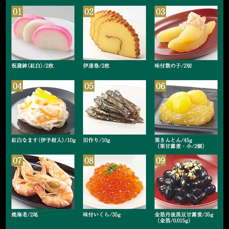 鰹節専門店のおせち｜和の華（なごみのはな）一段重（二人前）｜御品書