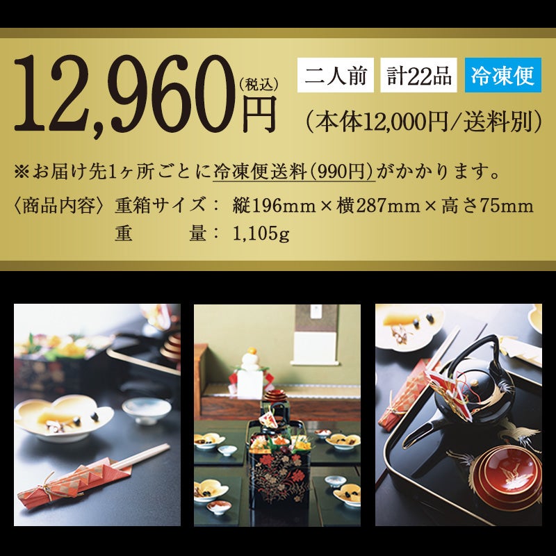 鰹節専門店のおせち｜和の華（なごみのはな）一段重（二人前）｜12960円(税込)※お届け先1ヶ所につき、冷凍便送料(990円)がかかります。